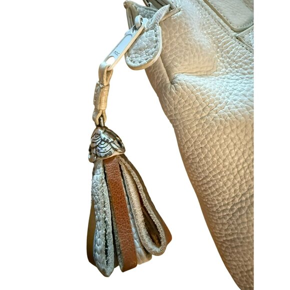 Brighton Cream Pebbled Leather Shoulder Tote Bag With Floral Metal Accents - Picture 4 of 12